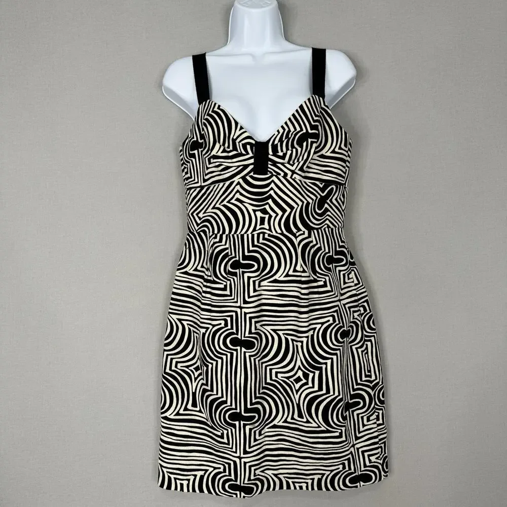 Trina Turk Womens Dress 6 Black Abstract Print Sheath Retro Groovy Cocktail‎